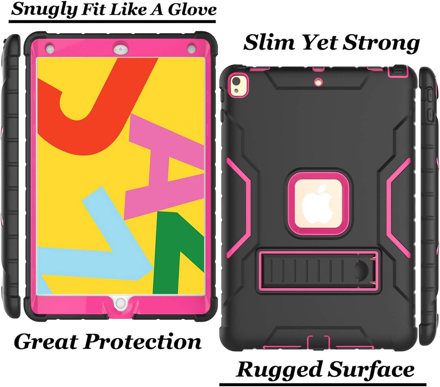 LTROP New iPad 10.2 2021 Case,iPad 9th/ 8th/ 7th Generation Case, Built-in Screen Protector, Heavy Duty Rugged Full-Body Protective Stand Case for iPad 10.2-inch 2021/2020/2019, Black and Pink