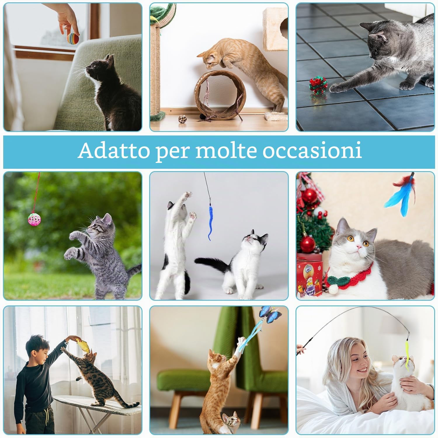 Set di 39 giocattoli interattivi per gatti e conigli, tunnel di gioco pieghevole a 3 vie, ventosa rotonda, accessori per attività