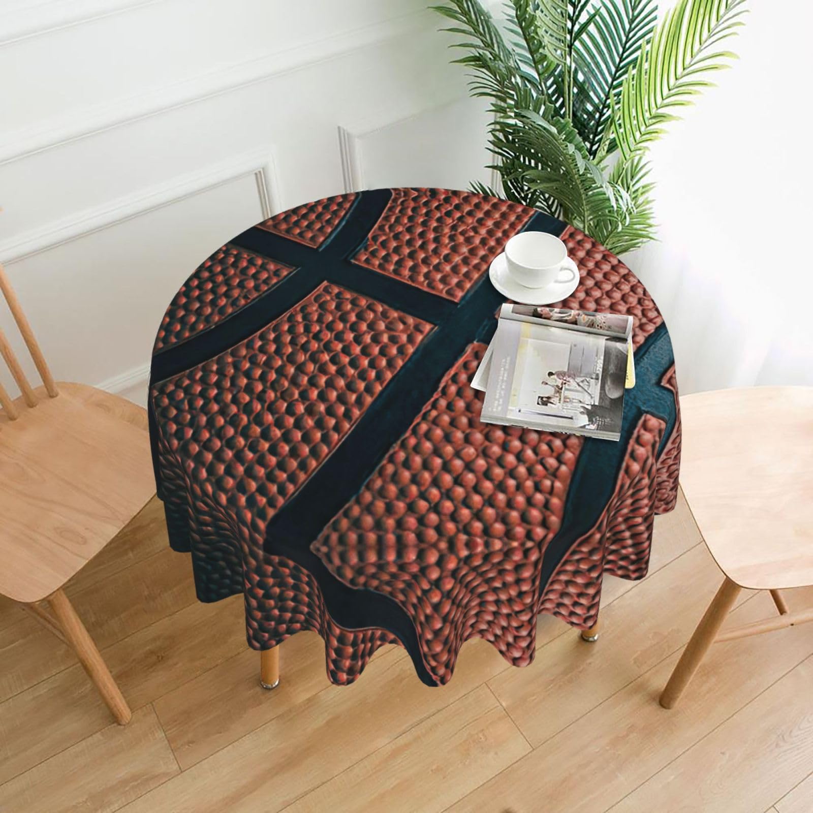 Zcmkjlg Basketball Sport Print Quick Ship Round Tablecloth 60in Polyester Washable Cover for Dining Room