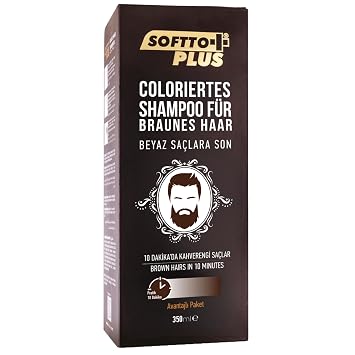 Softto+Plus Brown Hair Shampoo Cover White & Grey Hair in Just 10 Minutes No Stains Includes Gloves for Men and Women 350 ml Capacity/Brown