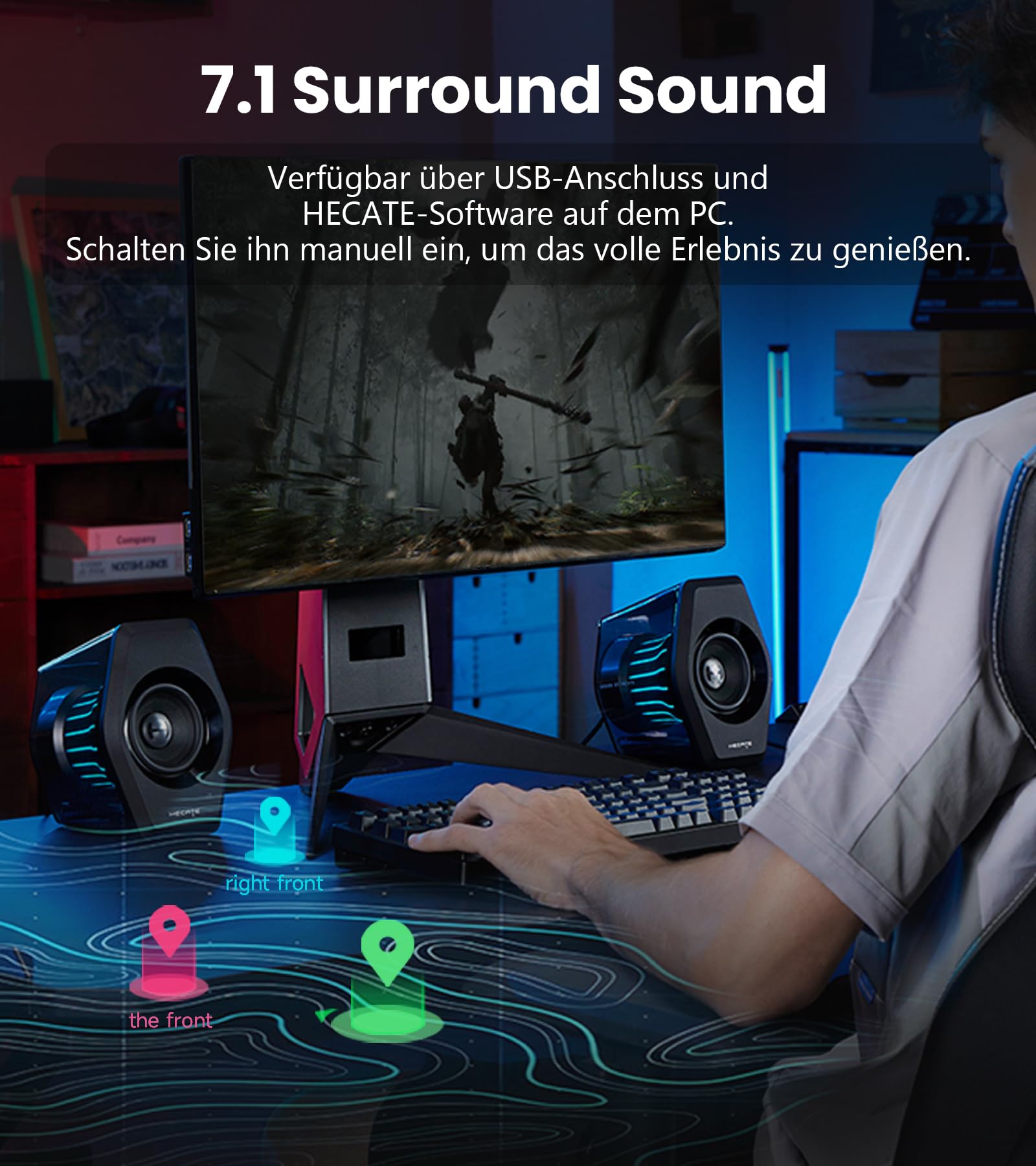 Edifier G2000 Pro 2.0 RGB Gaming-Lautsprecher mit 64 W Spitzenleistung, 270° TempoFlow™ Light Sync, Virtual 7.1 Surround Sound - Bluetooth 5.4/USB-C/AUX für PC, PS5, Schwarz