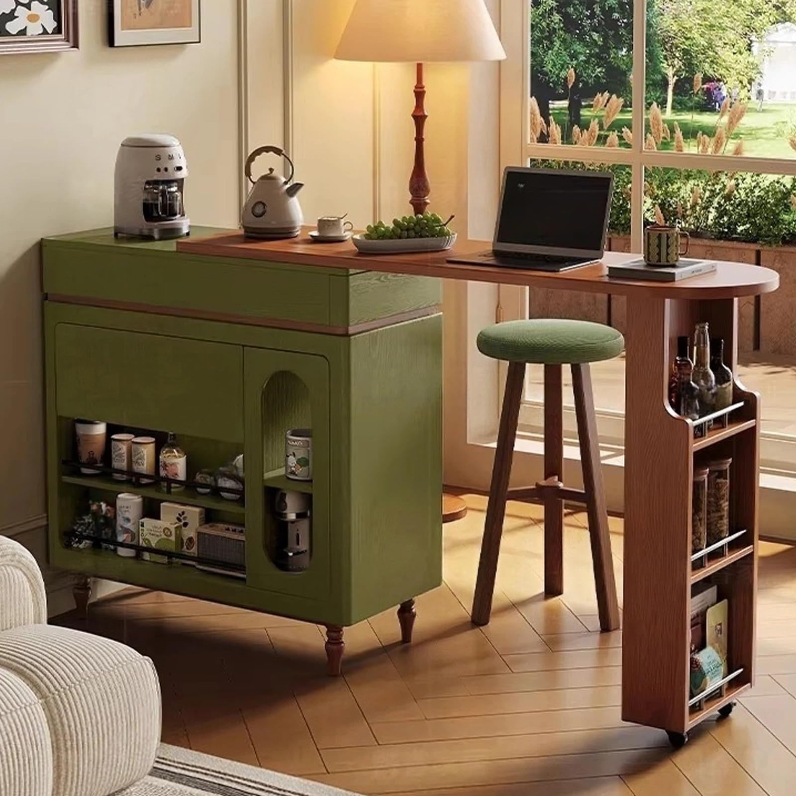 Zf9tBw5sH Unidad de Isla de Cocina Aparador Extensible con Isla de Bar Mesa Deslizante y Estante Almacenamiento
