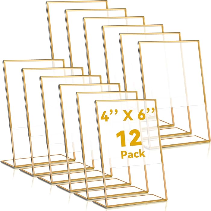 Buy 12 Pack Acrylic Sign Holder 4 x 6 Inch Gold Frames Clear Wedding