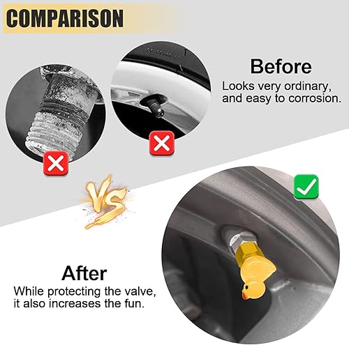 Miniatura 4 de xbrtaia Paquete de 4 tapones para válvulas de neumáticos de pato que brillan en la oscuridad, decoración interesante y práctica de neumáticos, se