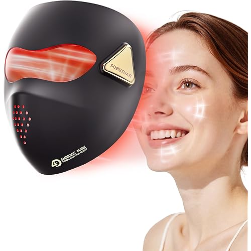 4D LED Face Mask Light Therapy, 4 Modes & 4000mAh Rechargeable Remote, Red Light Therapy for Face - 850nm Infrared & Red Light Mask, iQLED 5x Energy for Wrinkle & Acne Reduction, Timing Home & Travel