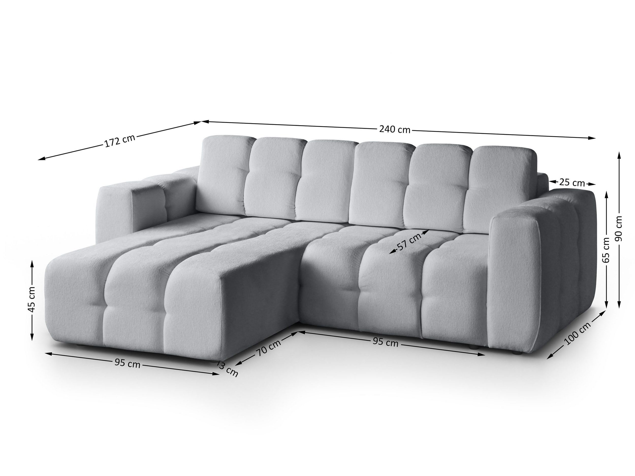 BEAUTY SOFA - Ecksofa mit Schlaffunktion und Bettkasten - Ecksofa L Form 240 cm breit - Große Liegefläche 190x150 cm - Schlafsofa Wohnzimmer