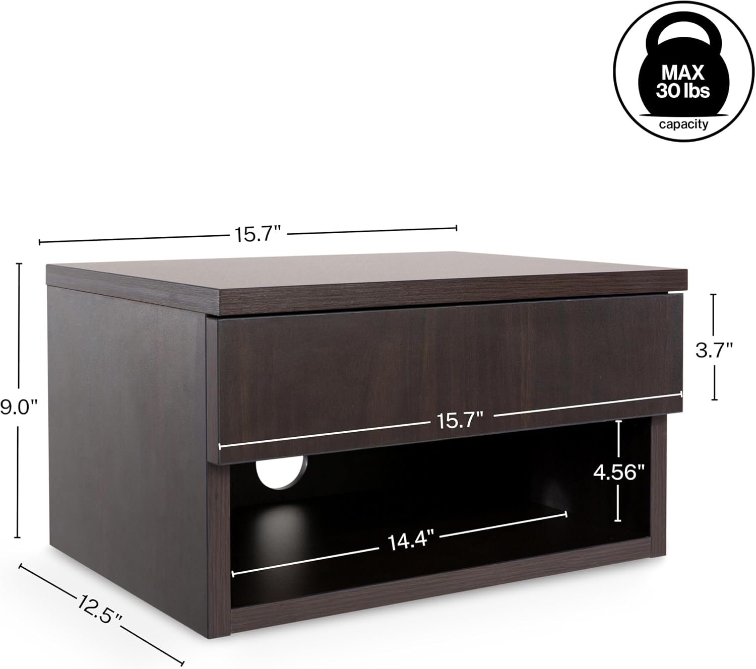 JONATHAN Y Ettore Modern Matte Dark Brown Floating Nightstand Set of 2, Wall-Mounted Bedside Table with Storage Drawer and Open Cubby for Bedroom, Minimalist Wood Floating End Table NST2002B-SET2