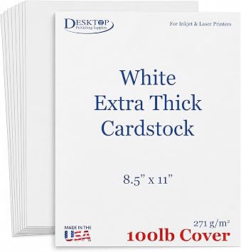 Extra Thick White 100lb Cardstock - 50 Sheets, 8.5" x 11" - 100 lb Cover 270gsm Heavyweight Printable Paper - Premium Thick Cardstock for Invitations, Greeting Cards, Crafts, Scrapbooking & Covers