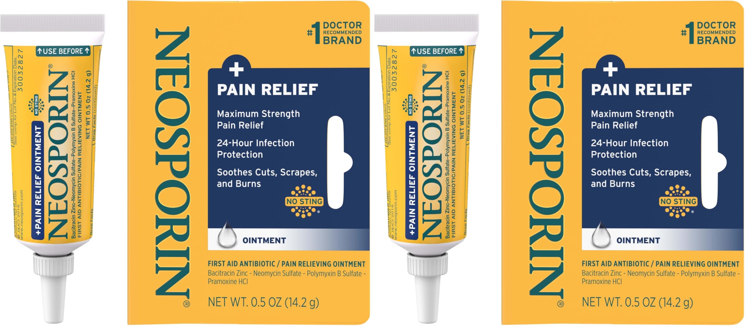 Neosporin + Maximum-Strength Pain Relief Dual Action Antibiotic Ointment with Bacitracin Zinc 0.5 Oz (Pack of 2)