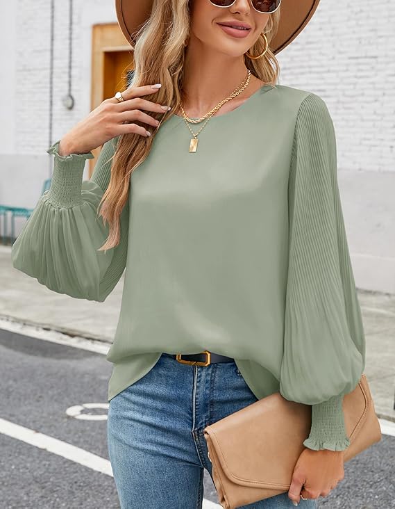 Trendy Aifer Women's Pleated Lantern Sleeve Blouse | Fall Fashion 2025