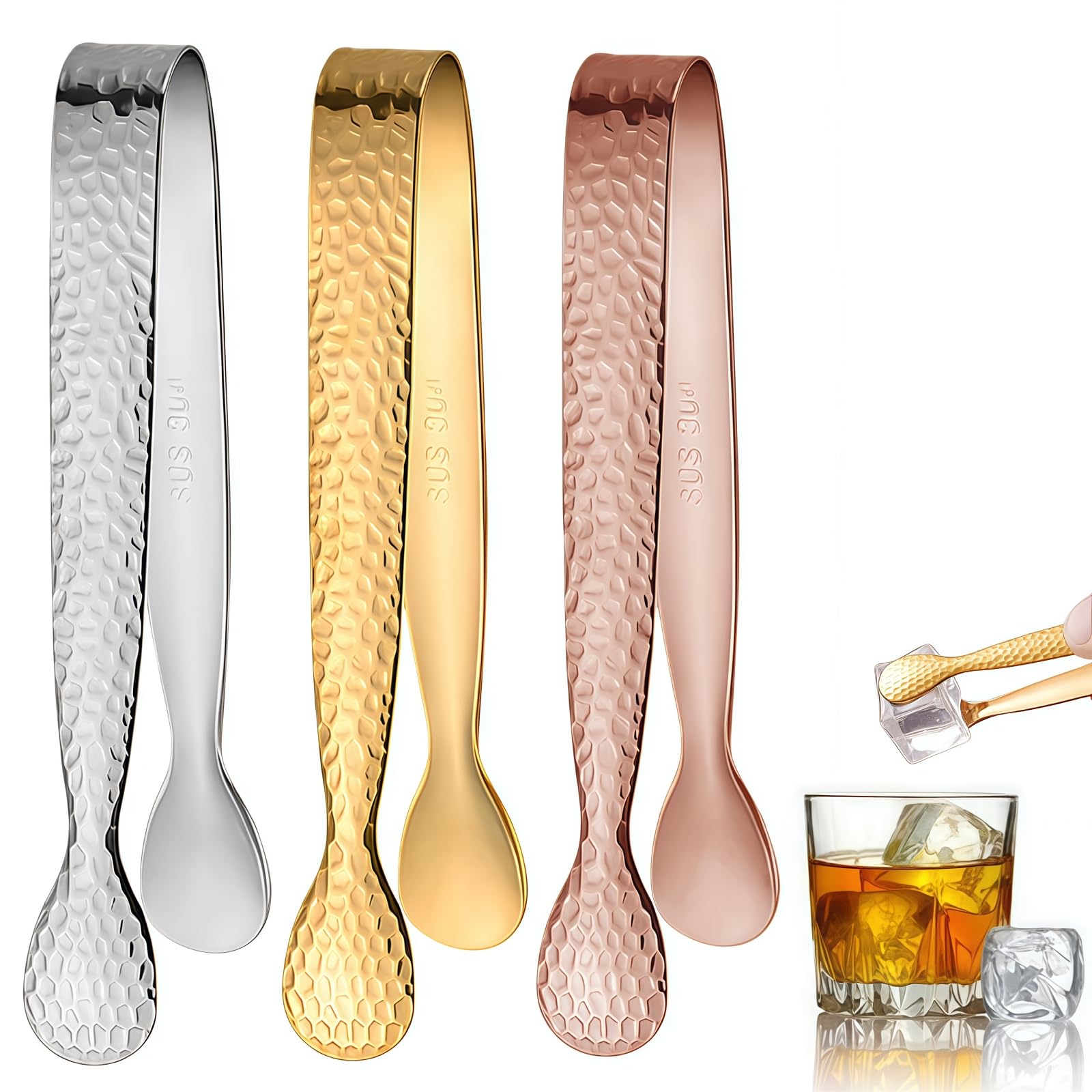 SamHeng Mini Ice Tongs, 3 Pcs Stainless Steel Sugar Tongs