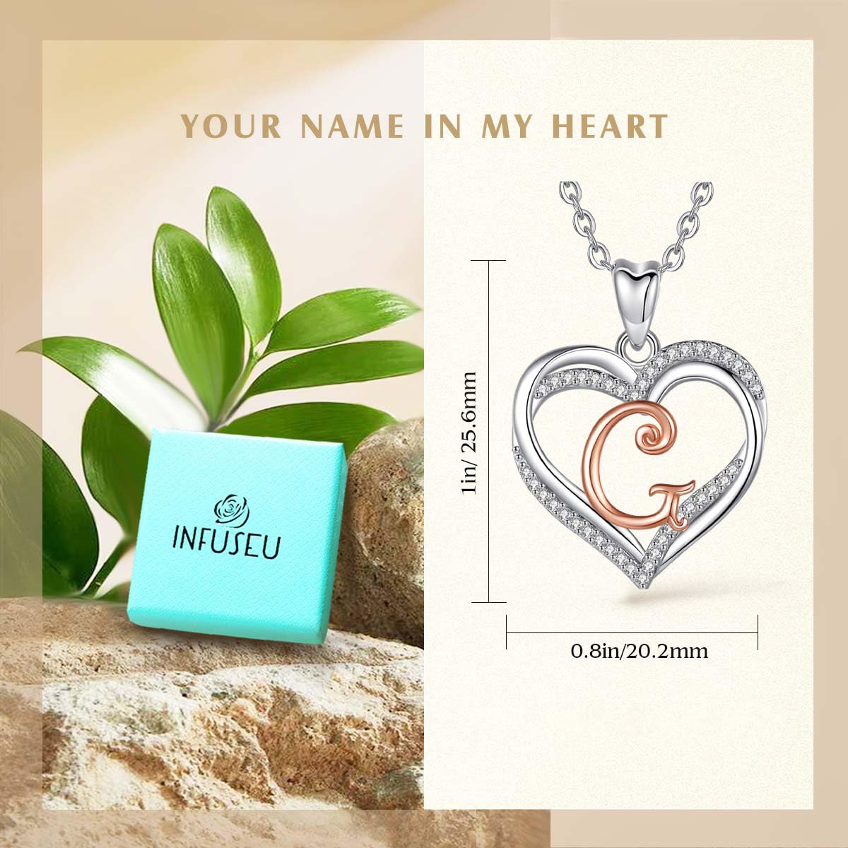 INFUSEU Collana con Ciondolo Cuore Lettera A-Z Alfabeto Capitale Gioielli Doppio Cuore Iniziale Senza Collo Cubic Zirconia CZ Regalo Donna Romantici, Catena da 20 Pollici