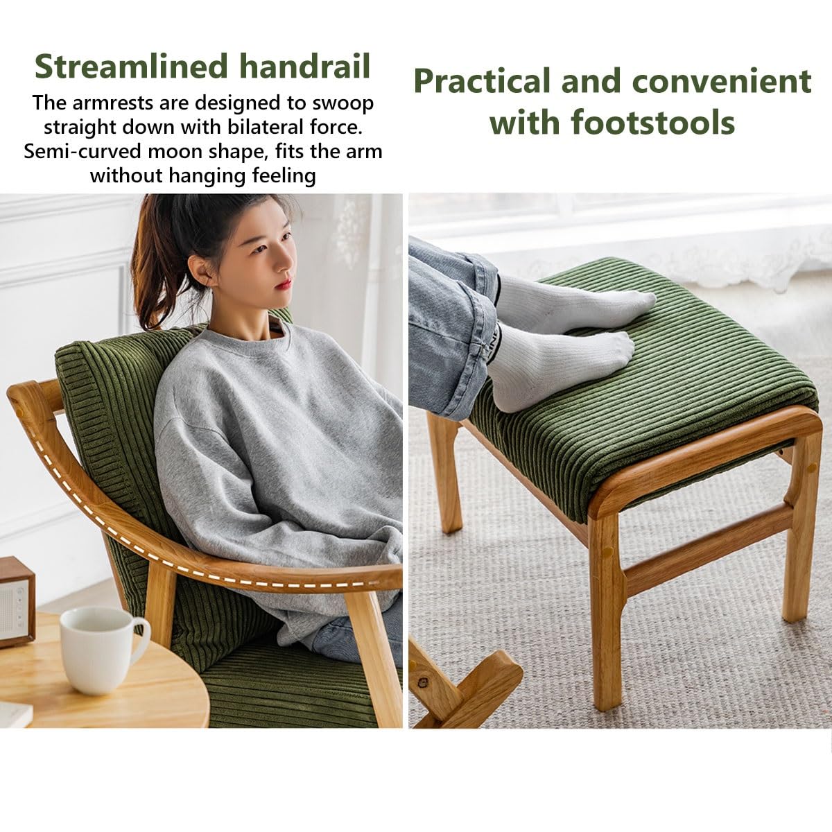 YCKEGEW Sedia A Dondolo Moderna con Poggiapiedi,per Cameretta Sedia da Allattamento in Tessuto per Mamma E Bambino,Sedia da Salotto Imbottita, Struttura in Legno Massiccio (Color : White A)