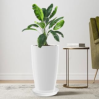 Tall Flower Pot Indoor - Outdoor Plant Pot - White Glossy Planter - Eleg...