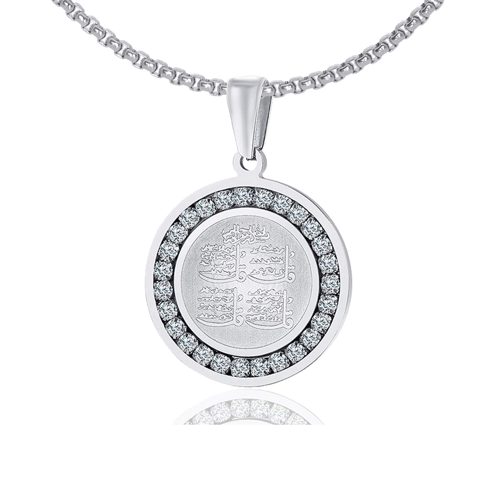 Mgutillart Fashion Stainless Steel Allah Symbol Pendant Crystal Round Necklace