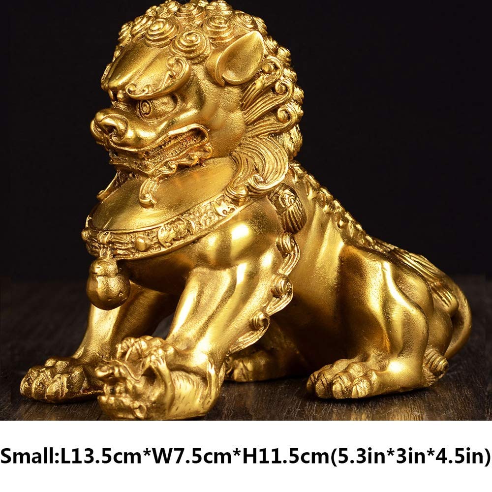 Beijing Lions Pair Fu Foo Dogs Statues (A Pair), Pure Laiton Chinois Feng Shui Decor Prosperity Accessories Figurine, Home and Office Wealth Good Luck Sculpture, Small