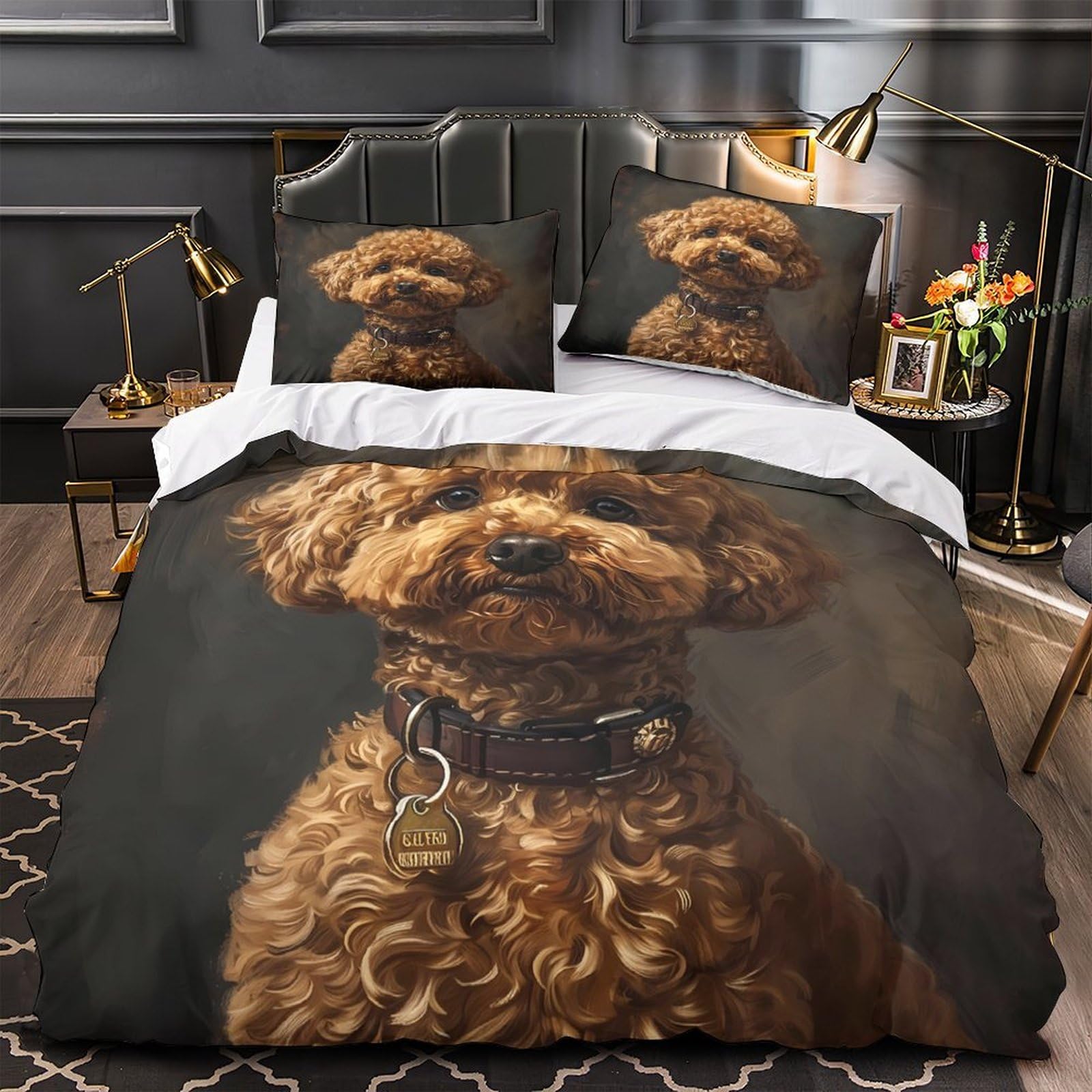 Parure de lit caniche hypoallergénique avec fermeture éclair invisible