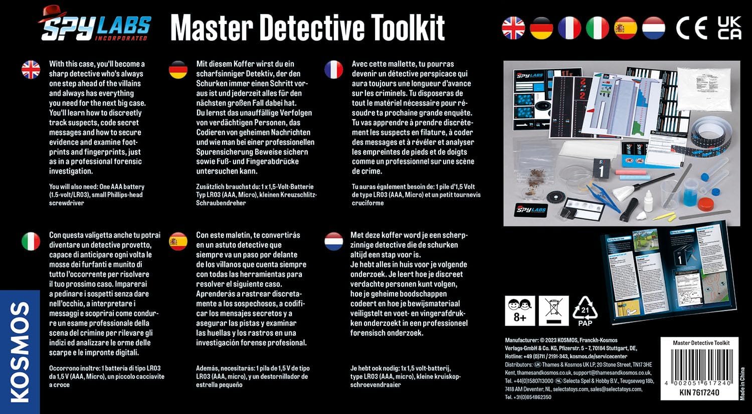 Kosmos 617240 Spy Labs Incorporated Detective Toolkit, Detective Case, Detective Toys for Children from 8 Years with Utensils and Professional Tips, Multilingual Instructions in DE, EN, F, IT, ES, NL
