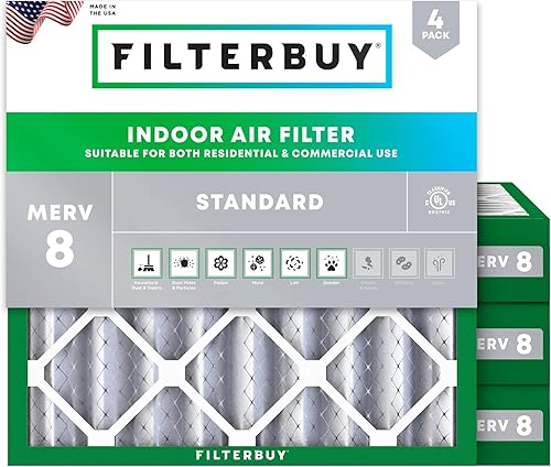 Vista 70 de Filterbuy Filtro de aire MERV 8 de 16.5 x 21 x 1 pulgadas, protección contra el polvo (paquete de 4), filtros de aire de repuesto plisados HVAC