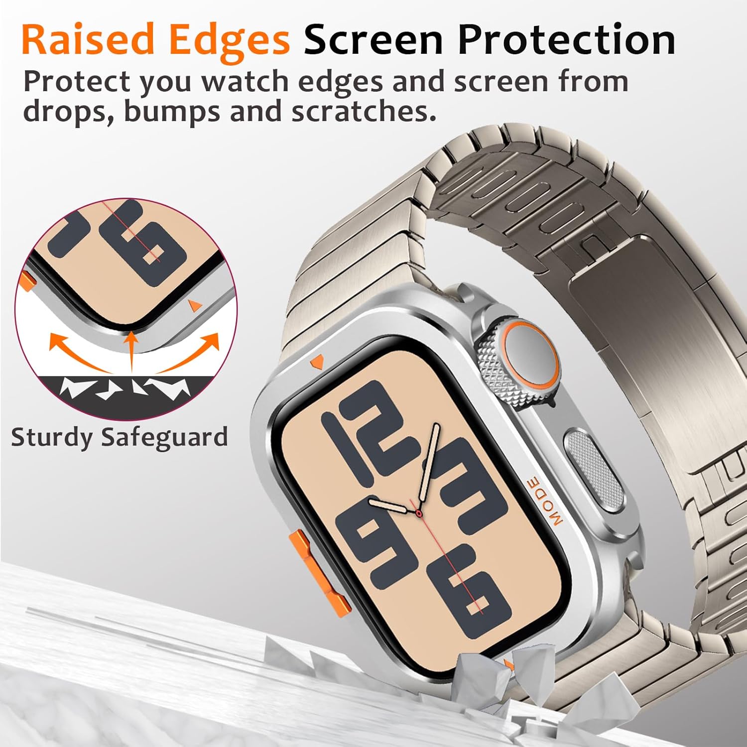 Amizee Metal Case Compatible with Apple Watch SE 3/2/1 Series 6/5/4 44mm Case with Back Cover, Rugged Protective Bumper Cover for iWatch 44mm, Silver