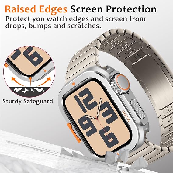 Amizee Metal Case Compatible with Apple Watch SE 3/2/1 Series 6/5/4 44mm with Back Cover, Rugged Protective Bumper Cover for iWatch 44mm, Silver