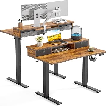 FEZIBO 48 x 24 Inch Electric Standing Desk with 2 Drawers, Rustic Brown