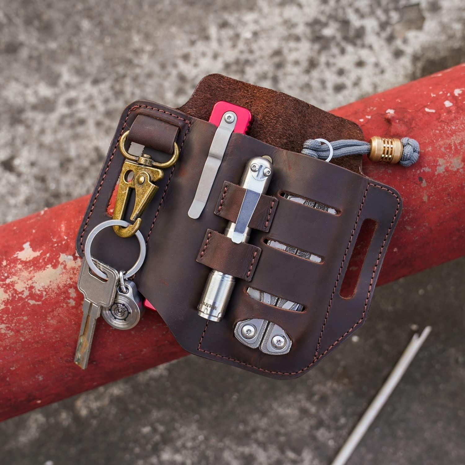 EDC Leather Sheath, Multitool Leather Pocket Organizer
