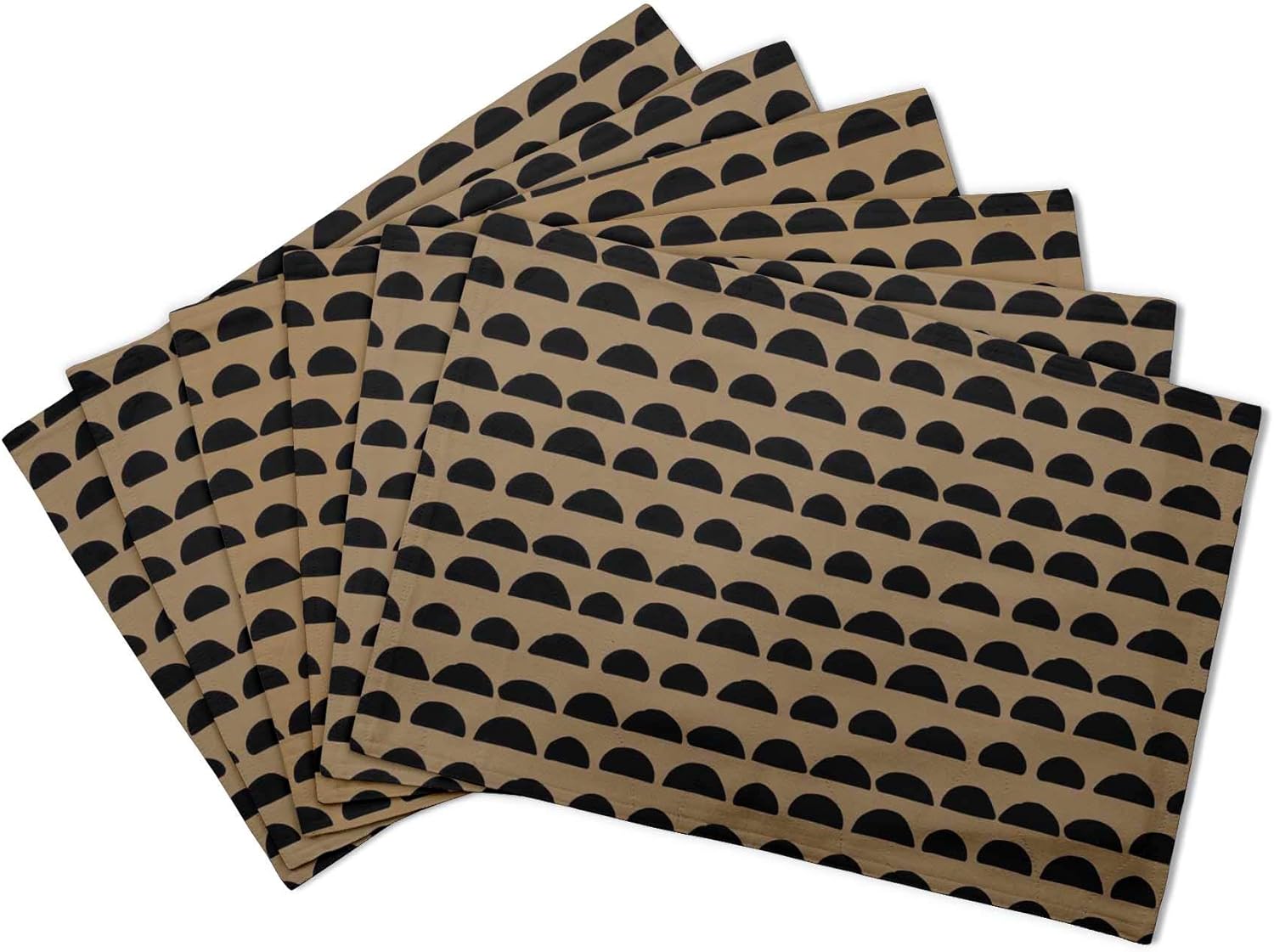 S4Sassy Brown Semi Circle Geometric Printed Washable Dining Table Mats Reversible Placemat-16 x 18 Inches-6 Pcs