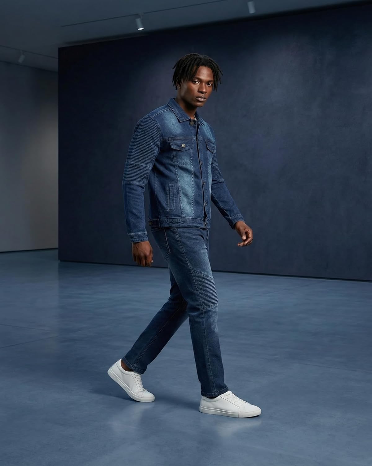 Men’s Premium Denim Jean Suit Standard Cut Biker Jacket With Slim Fit Biker Pants