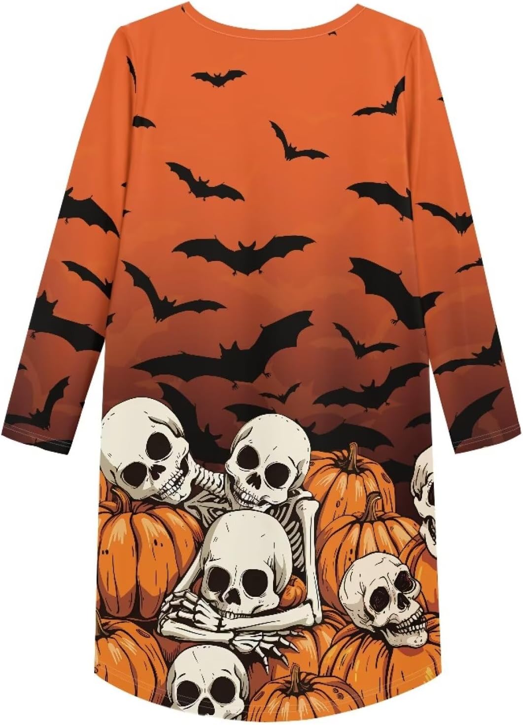 Gomyblomy Halloween Nightgowns for Women with Pockets Long Sleeve Sleep Dress Soft Cozy Nightshirt Loungewear Size S-5XL
