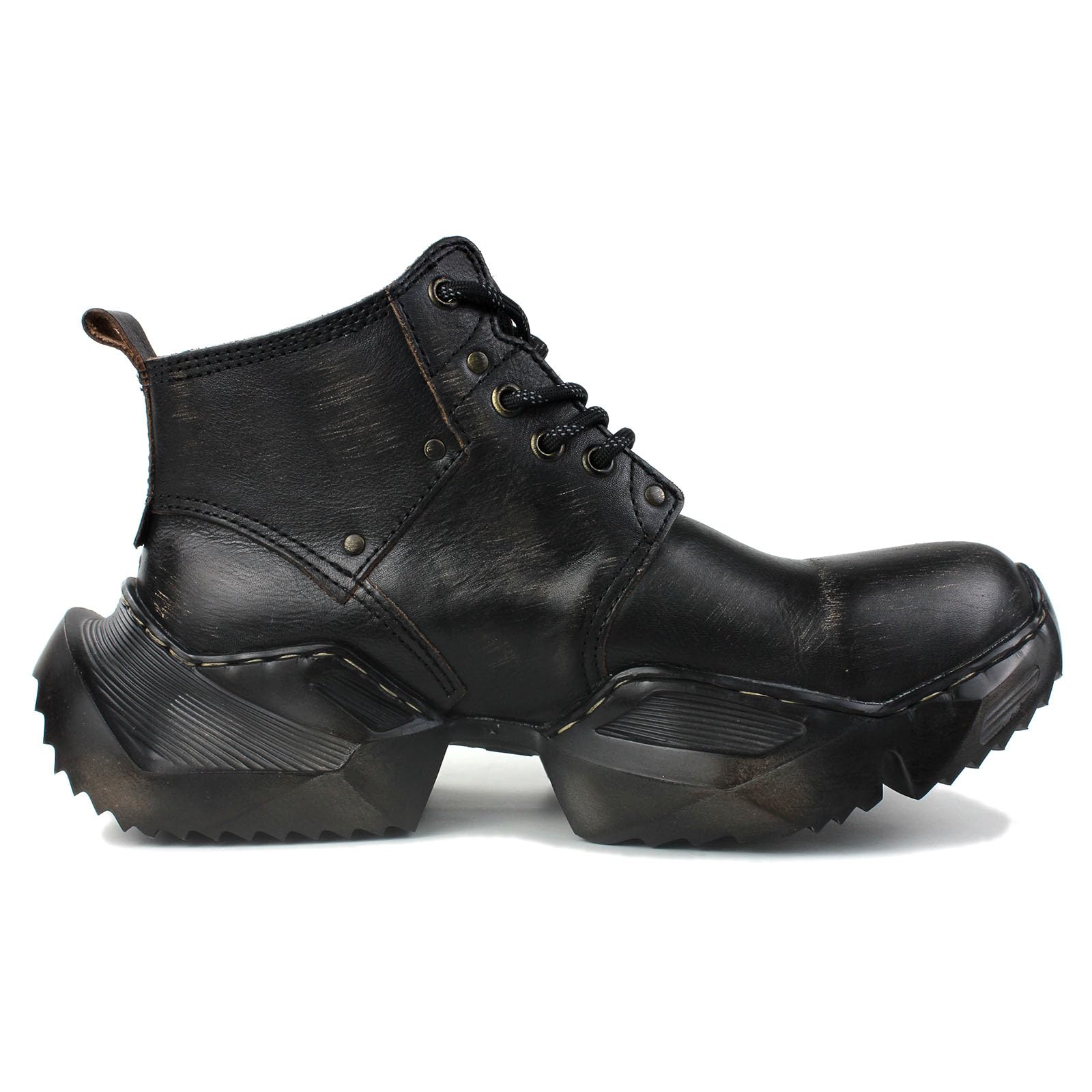 OSSTONE Retro Stivali da Sneaker Casual Moto per Uomo Moda Lace-Up Pelle Vintage Shoes OS-5008-S-1-IT-R
