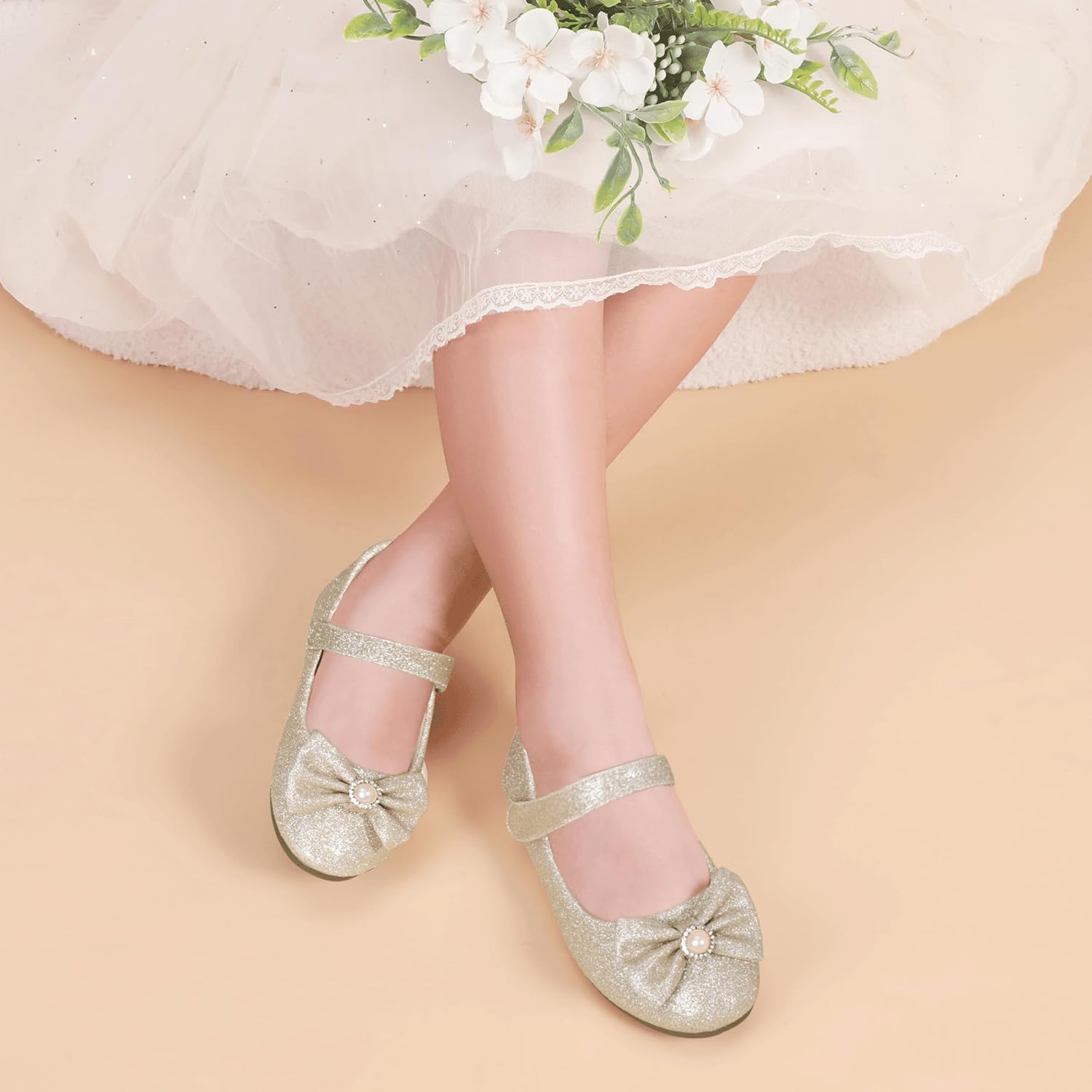 PANDANINJIA Rika Girls Dress Shoes Flower Girl Mary Jane Flats Wedding Party School Shoes for Toddler Little Kid Big Kid - Image 2