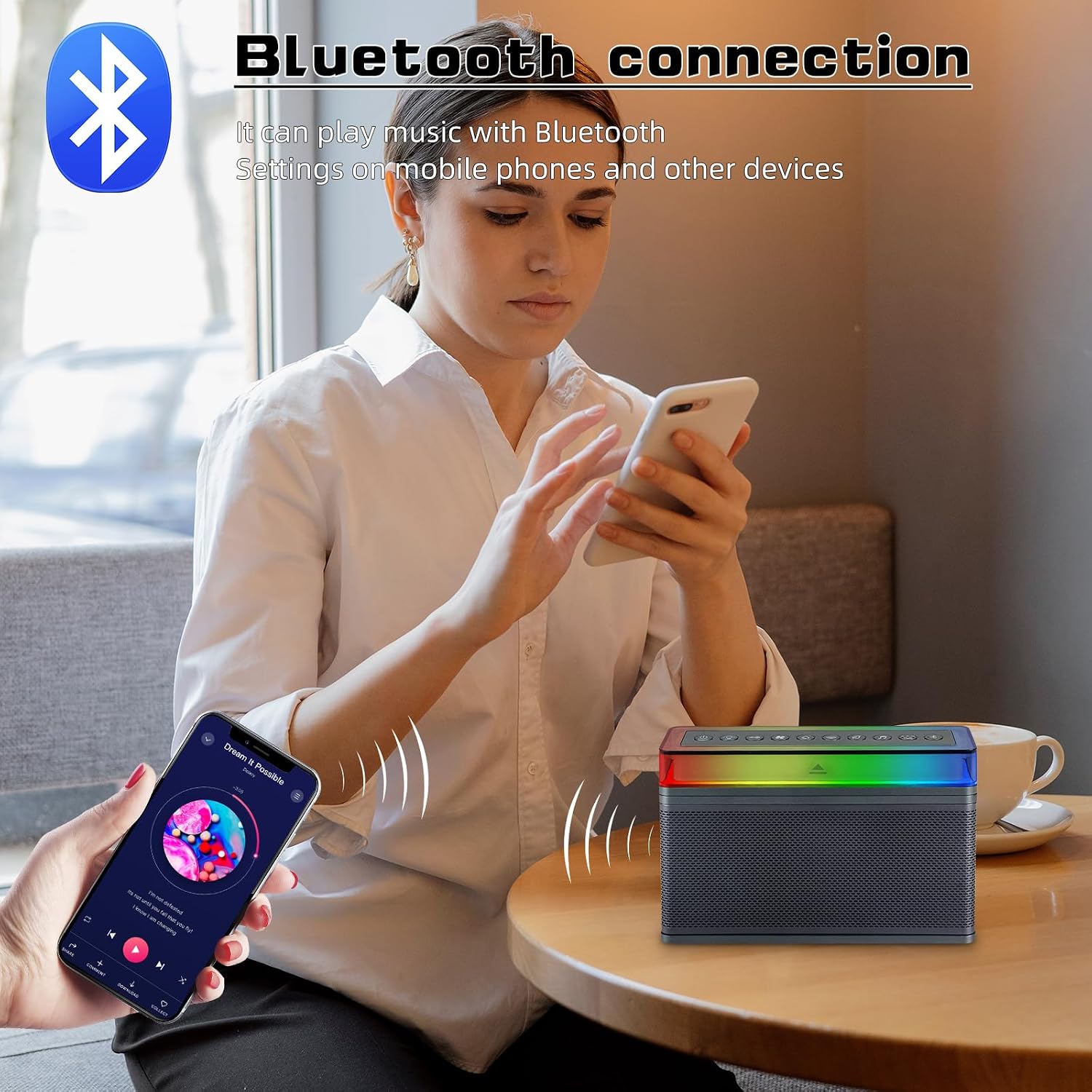 LUXSWAY Bluetooth White Noise Machine with 70 Sounds,LED Bedside Lamp,USB Rechargeable,Adjustable Brightness,Timer & Bluetooth Speaker Machine for Sleep, Relaxation and Reading