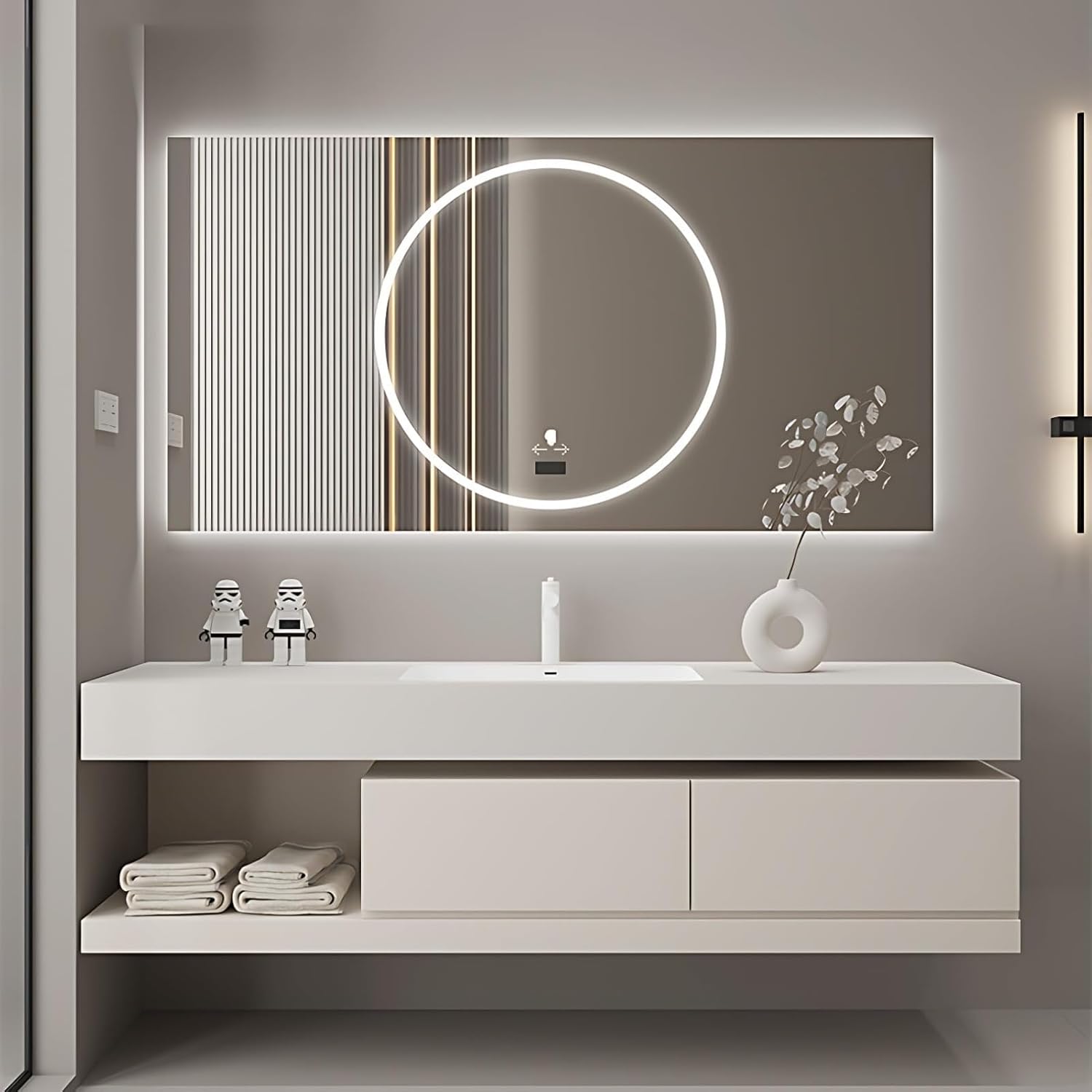 Bathroom Vanity with Sink - Floating Bathroom Vanity with Drawer & Smart Defog Mirror Cabinet,Multi-Layer Solid Wood Material, Wall Mounted (40 in)