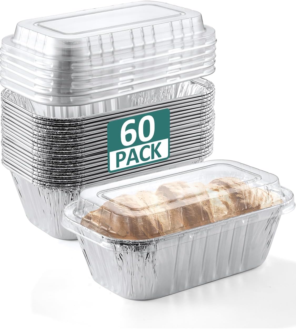 NEEBAKE 60 Pack 6x3.5x2 Disposable Aluminum Loaf Pans with Lids Small-Aluminum-Foil-Pans-Tin-Foil-Baking-Pans-Tin-Trays-Food-Containers-for-Baking-Cakes-Bread-Meat-Loaves