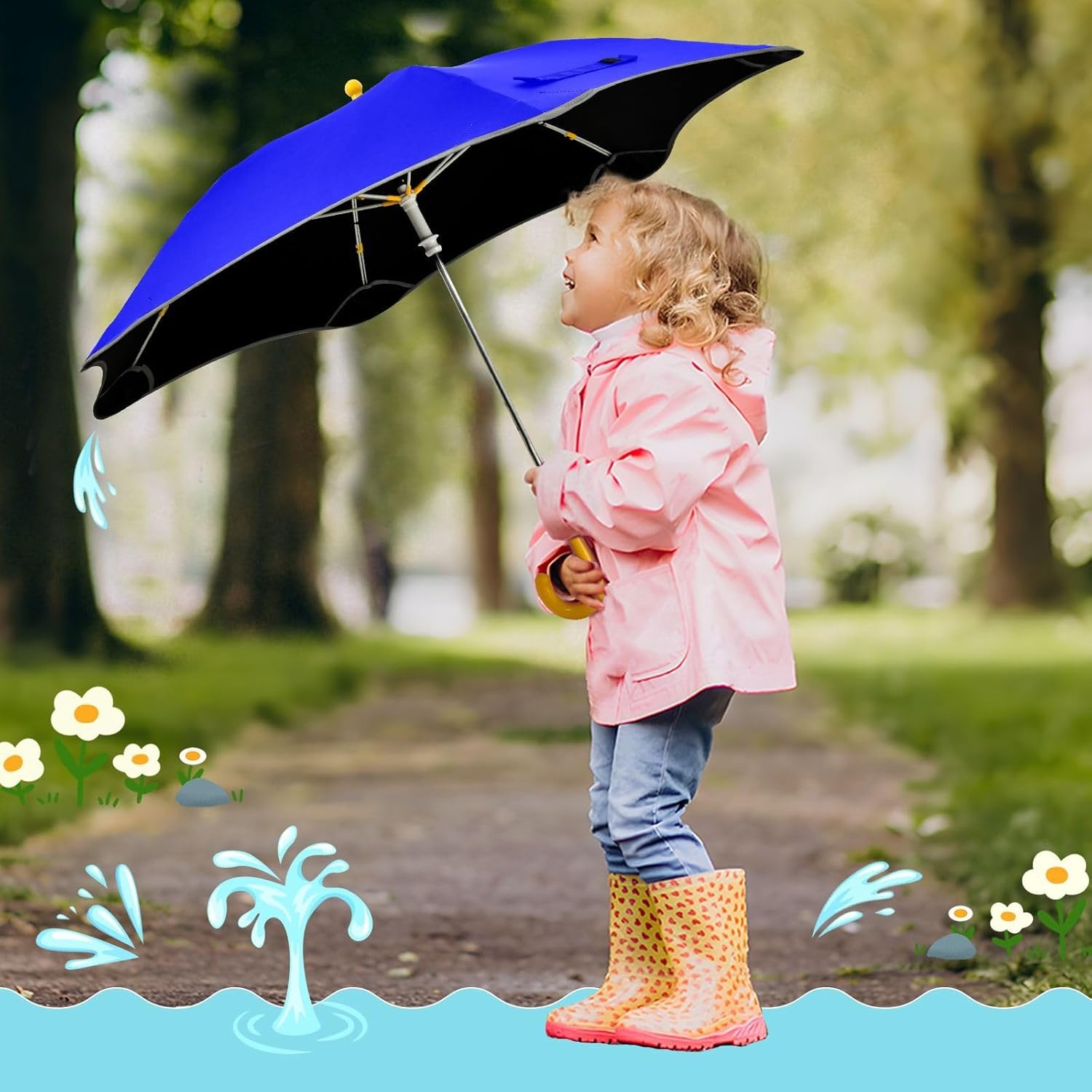 ODAWA Umbrella for Kids, Amber Kid Umbrellas Classic Umbrella with Hook Handle