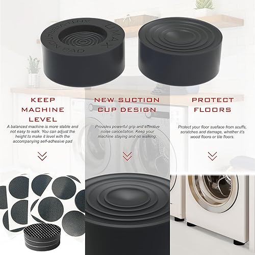 Miniatura 2 de U MAX Almohadillas antivibración para máquina Wahing  4 almohadillas con 4 almohadillas ajustables  Deja de caminar reduce el ruido y protege tu