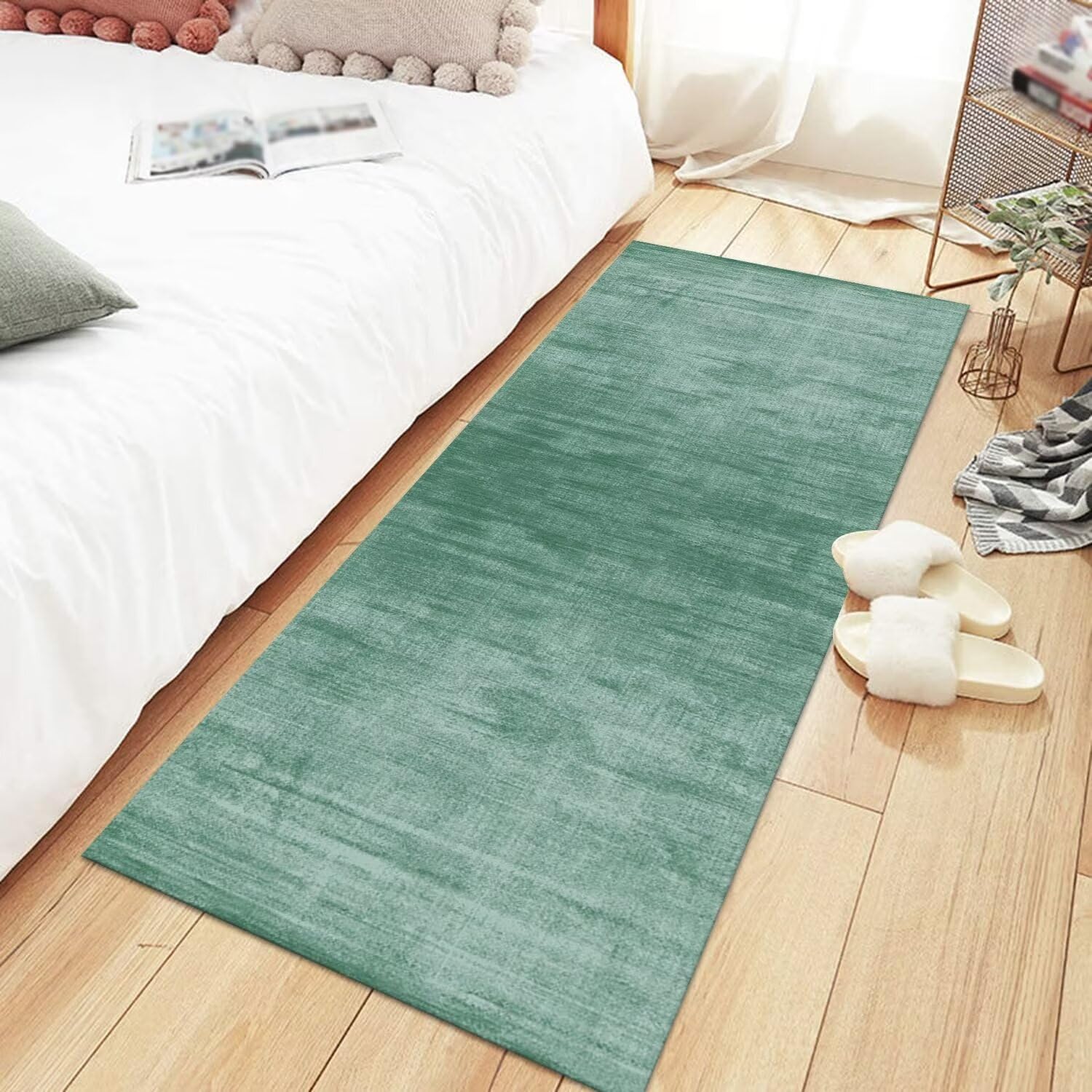 Teppich Läufer Flur Küche rutschfest Waschbar Teppichläufer Flur Hellgrün 70X180CM Modern Teppichläufer Fußmatte Polyester Anpassbar für Vorzimmer Eingangsbereich Schlafzimmer Wohnzimmer Küche