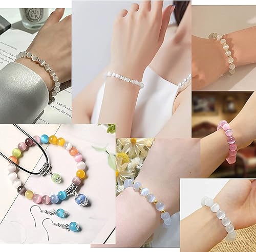 Miniatura 7 de HAAMIIQII 45 cuentas de ojo de gato amarillo de 0.315 pulgadas (0.315 in), cuentas redondas sueltas de piedras preciosas para hacer joyas hebras de