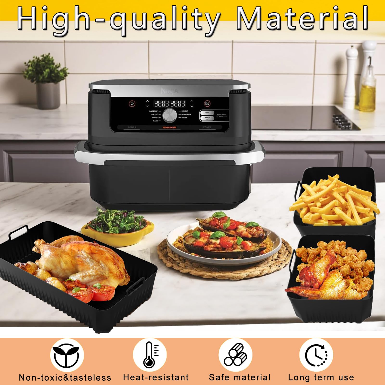 Accessori per friggitrice ad aria per Ninja Foodi FlexDrawer Airfryer AF500UK/AF500UKCP, 1 x 10,4 L e 2 x 5,2 l in silicone per cassetto Flexi Megazone Dual, griglia, pinza, guanti, spazzola per