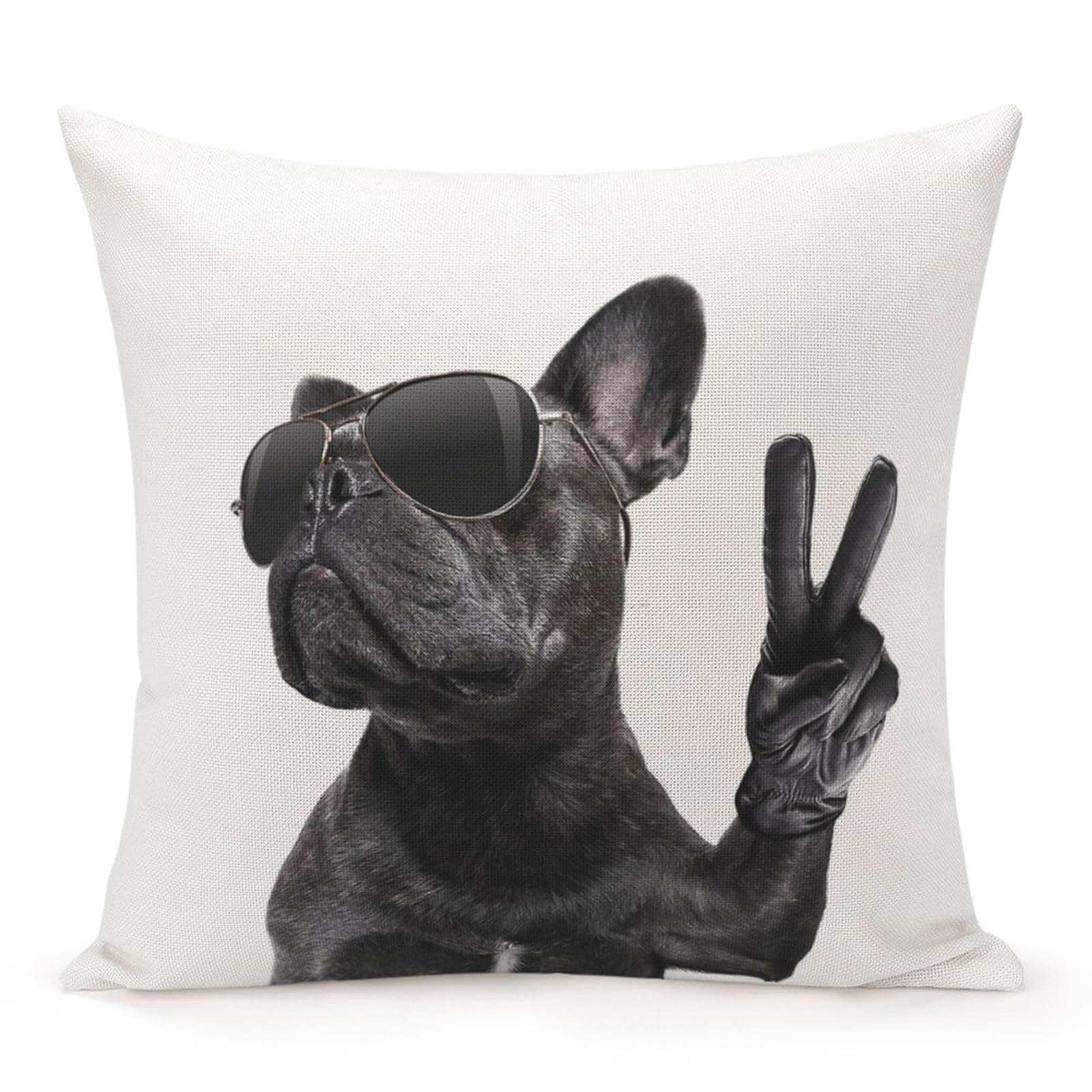 Jiaopenyou Throw Pillow Cover 16x16 Inch,Cool Trendy Posing French Bulldog with Sunglasses Throw Pillow Case,Home Decor Cushion Covers for Sofa Living