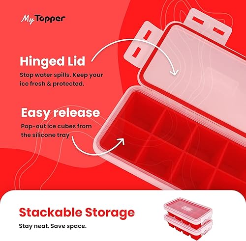 Miniatura 8 de IceTopper Plus - Bandeja para cubitos de hielo con 2 tapas adjuntas, moldes para cubitos de hielo de fácil liberación, 16 cubos por bandeja,