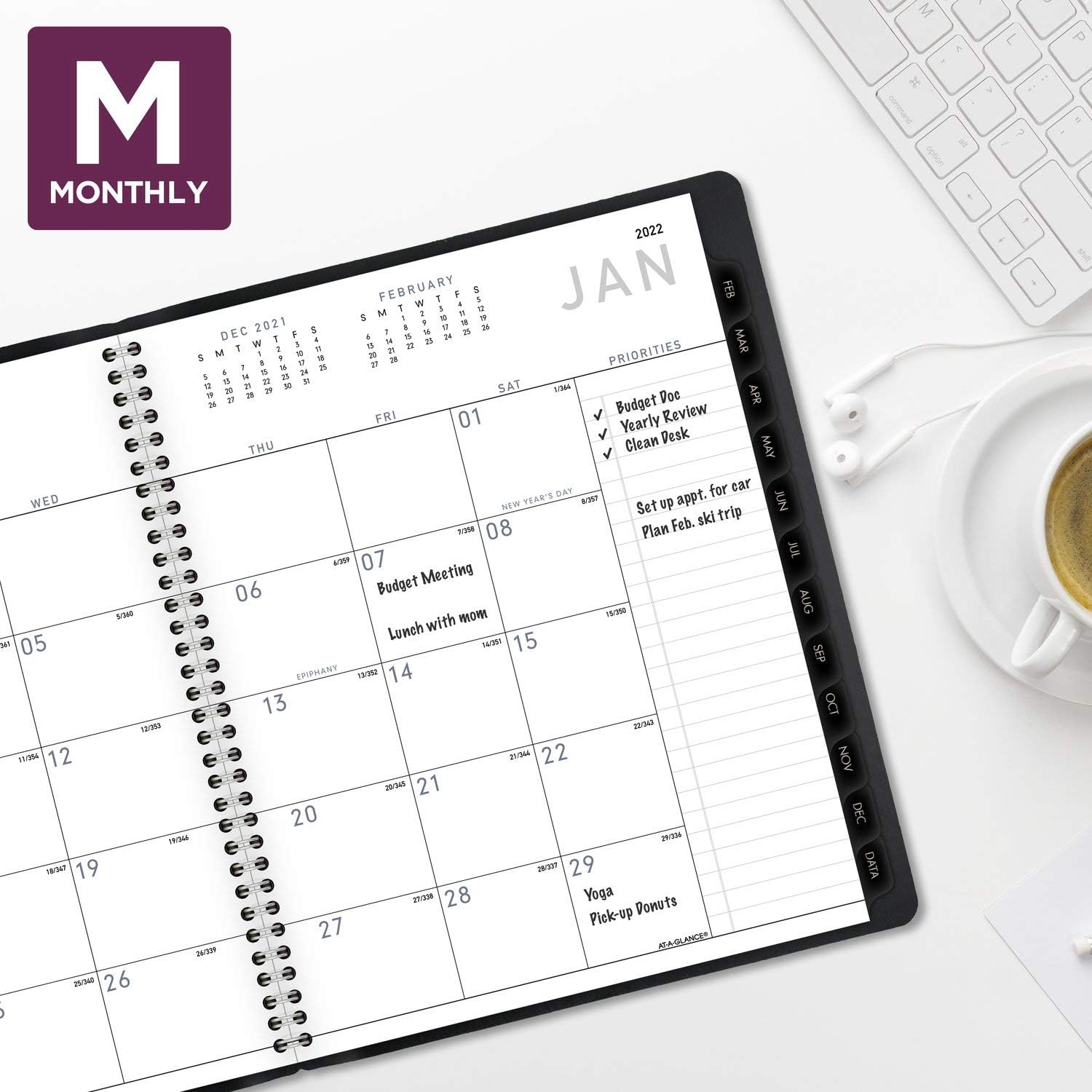2022 Monthly Planner by AT-A-GLANCE, 7" x 8-3/4", Medium, Contemporary, Black (70120X05)