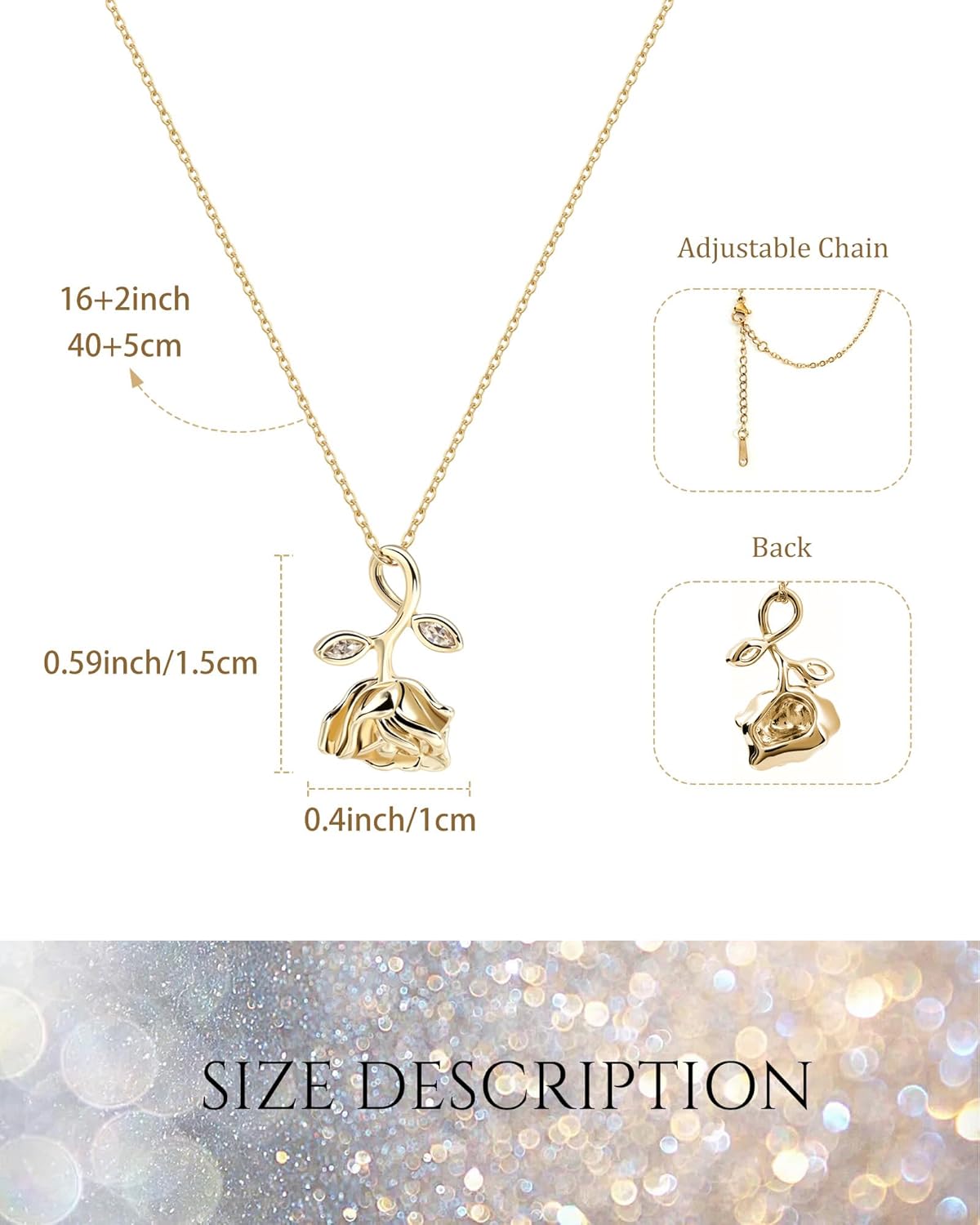 Rose Necklace for Women Dainty Flower Pendant Necklaces Lightweight Tiny Floral Fashion Jewelry Gift for Women-Silver&Golden - Image 3