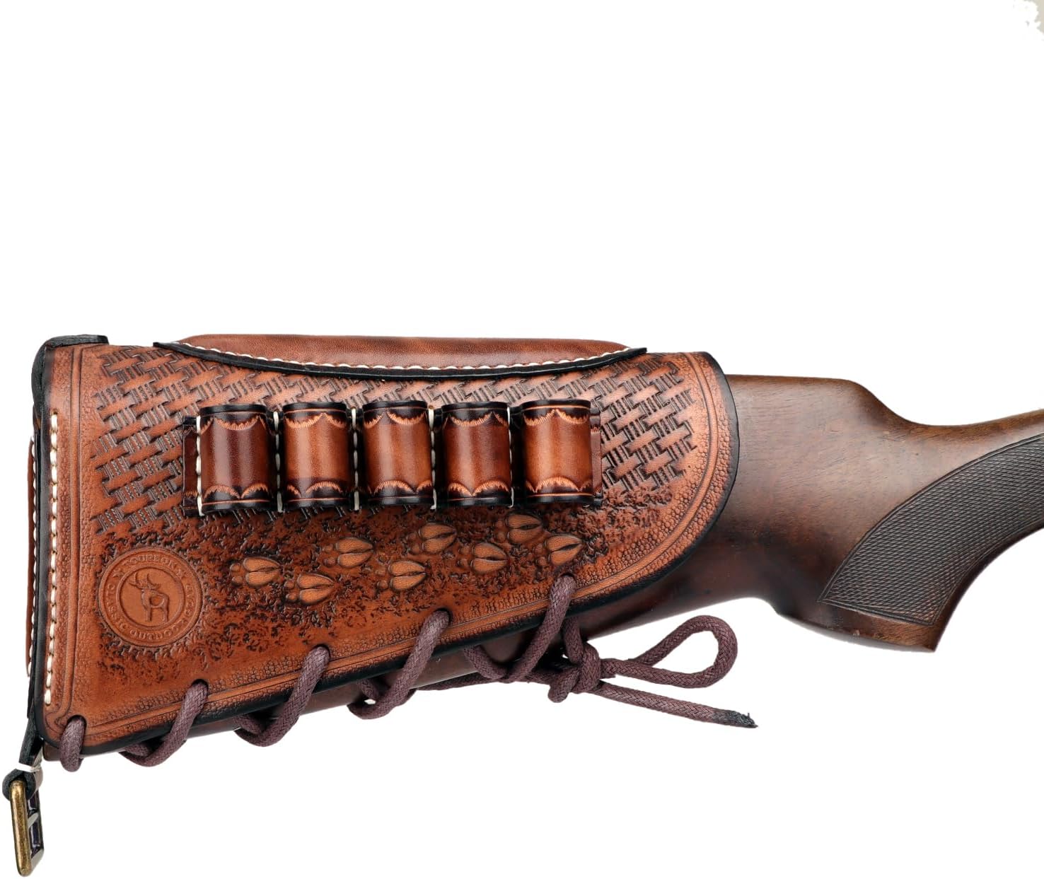 TOURBON Vintage Leather No Drill Cheek Rest Buttstock Protective Pouch, Hunting Shooting Recoil Pad with Rifle Shotgun Shell Ammo Holder