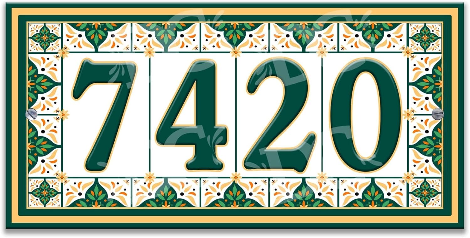 Mosaic Ceramic Tile Green Themed House Number Address Plaque