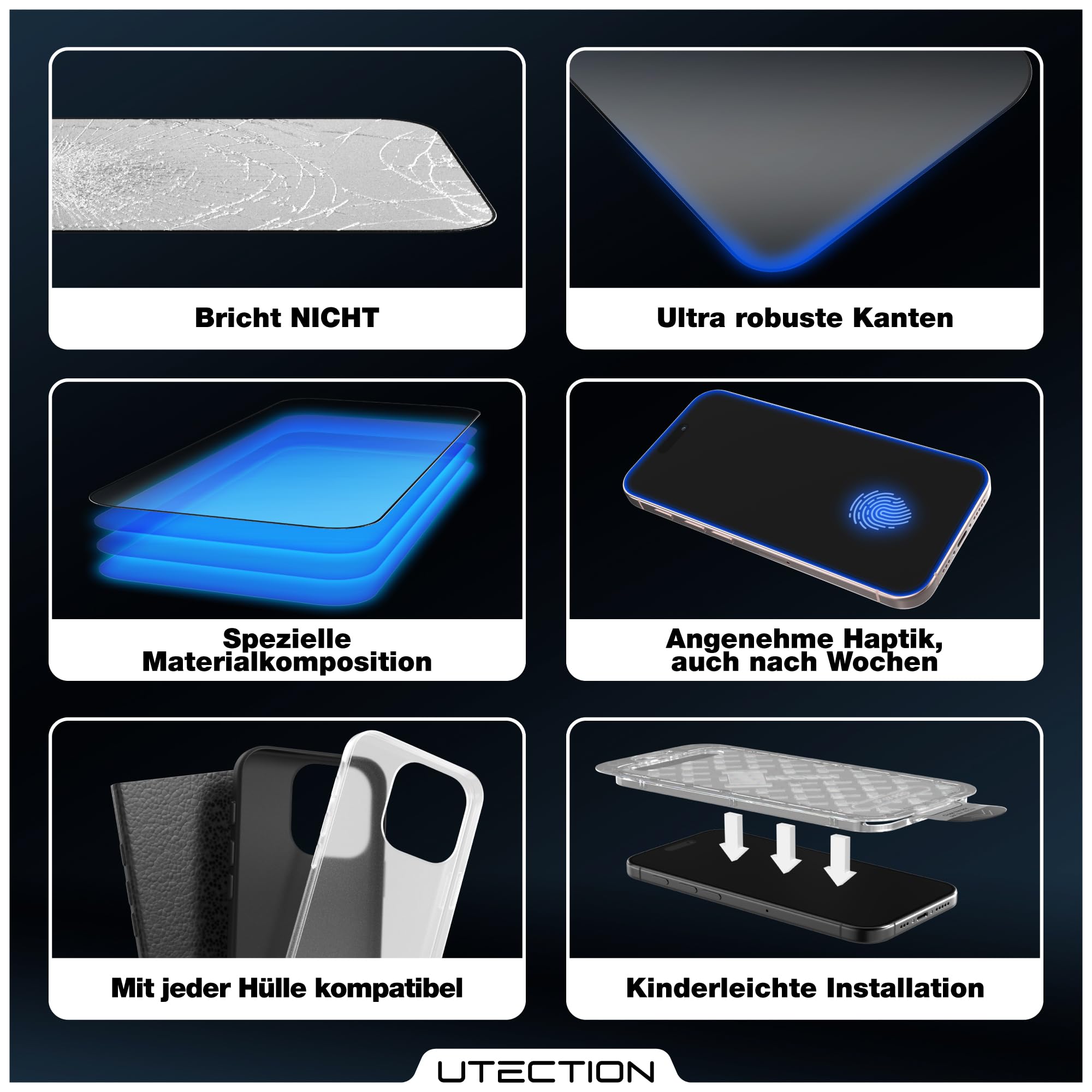 UTECTION 3X Panzerfolie [Besser als Glas] für iPhone 17 PRO - Unzerstörbarer Displayschutz - Perfekte passform - Schutzfolie mit ALLEN Hüllen kompatibel - Super Haptik & Kinderleichte Anbringung