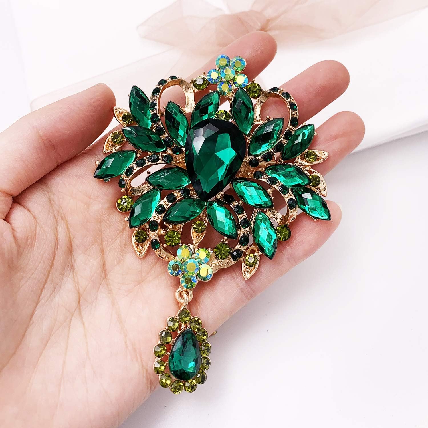 LAXPICOL Wedding Bridal Big Brown Crystal Rhinestone Bouquet Brooch Pin for Women Golden Tone - Image 4