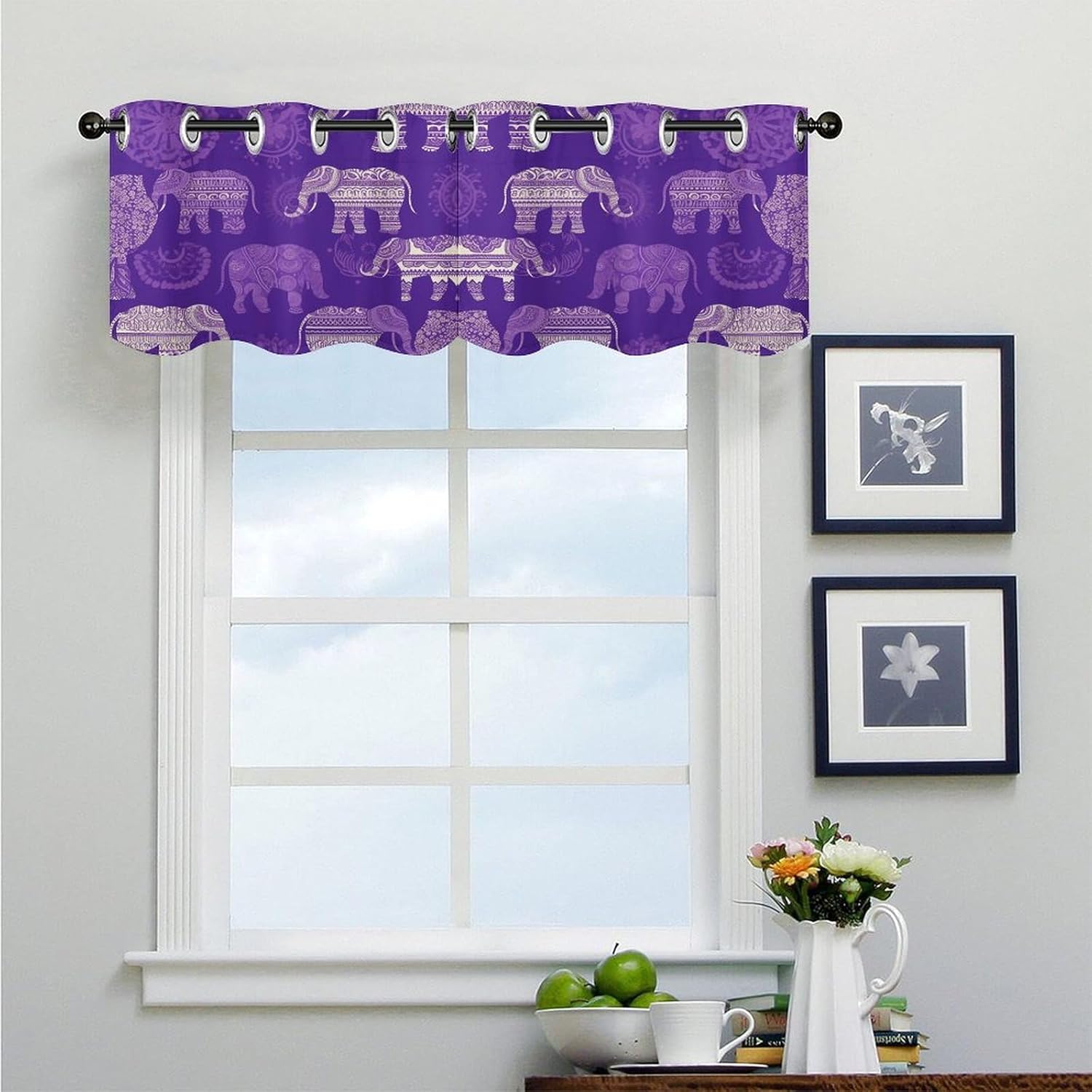 Purple Elephant 2 Pack Valance Curtains Window Treatments. Adjustable Curtain with Rod Pocket.Cafe Curtains is Half Curtains for Privacy Decorative 52x18.1 Inch.