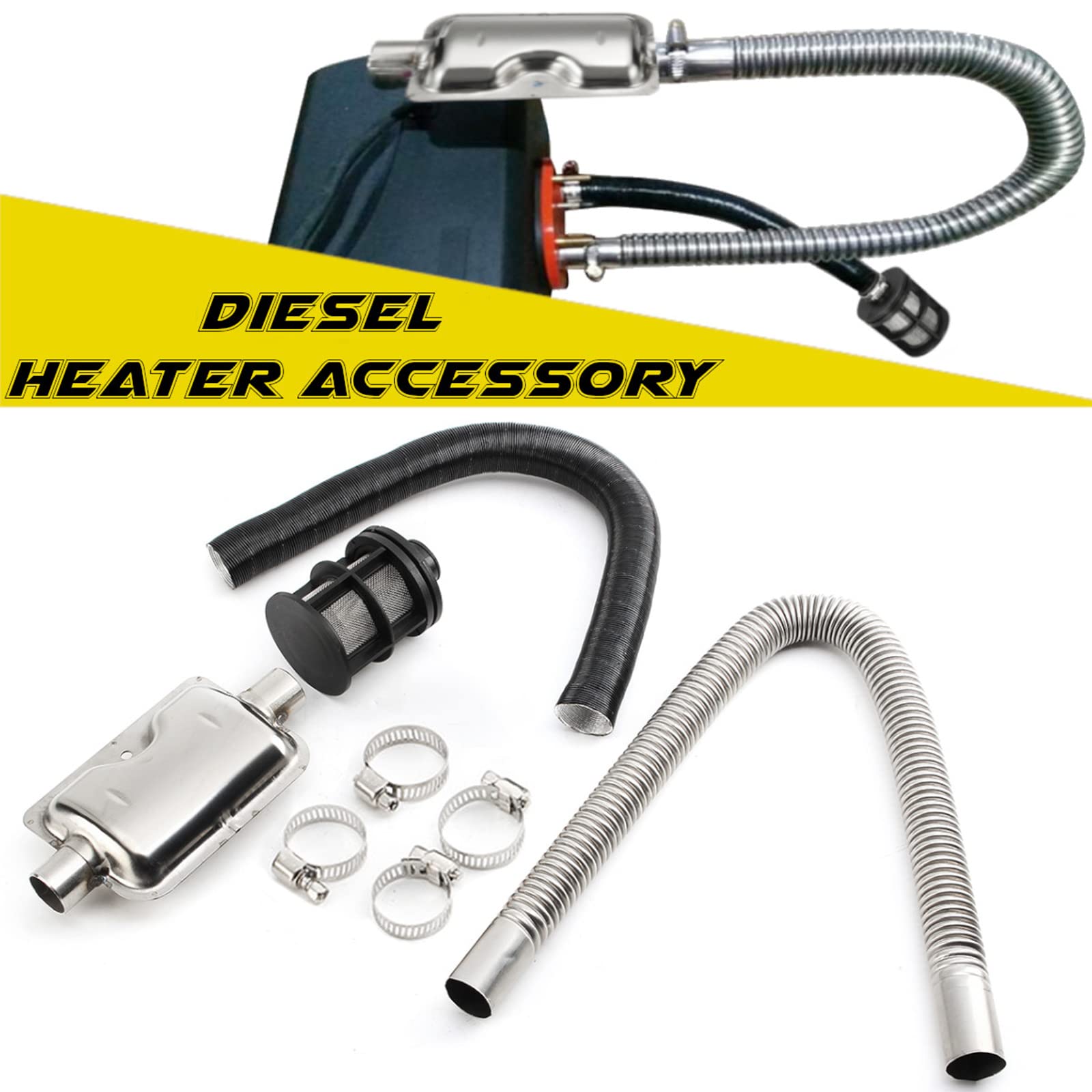 Silenziatore di scarico per auto, morsetto di scarico per auto, kit di riscaldamento per generatori di corrente, morsetti in acciaio inox, 24 mm, per riscaldamento ad aria diesel